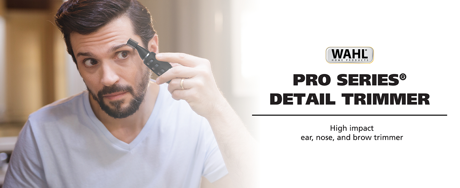 Wahl Pro Series Detail Trimmer, man using trimmer to trim eyebrows