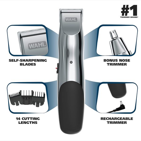 Wahl Groomsman Rechargeable Beard Trimmer kit for Mustaches, Nose Hair, and Light Detailing and Grooming with Bonus Wet/Dry Battery Nose Trimmer – Model 5622v - Image 2